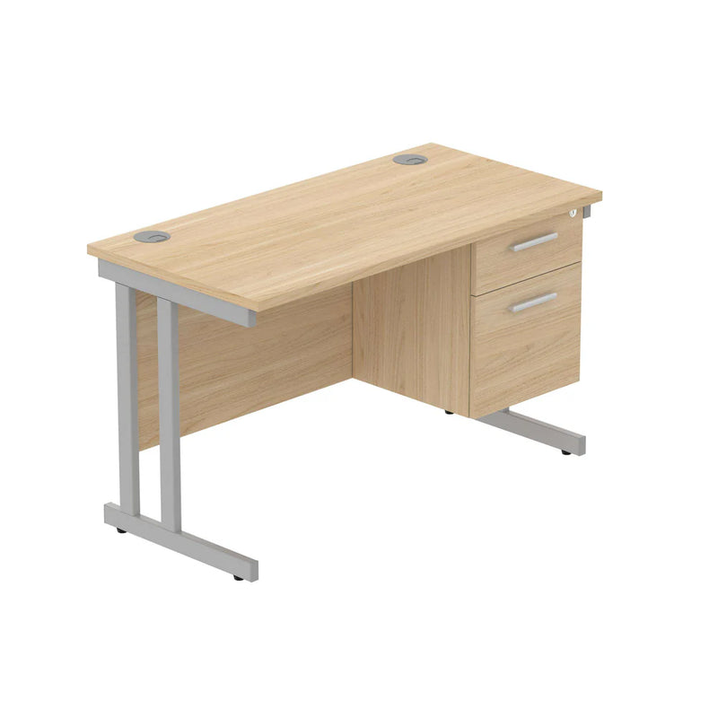 Rectangular Desk + 2 Drawer Fixed Pedestal, 1200 X 600 Canadian Oak Silver Learning SPACE