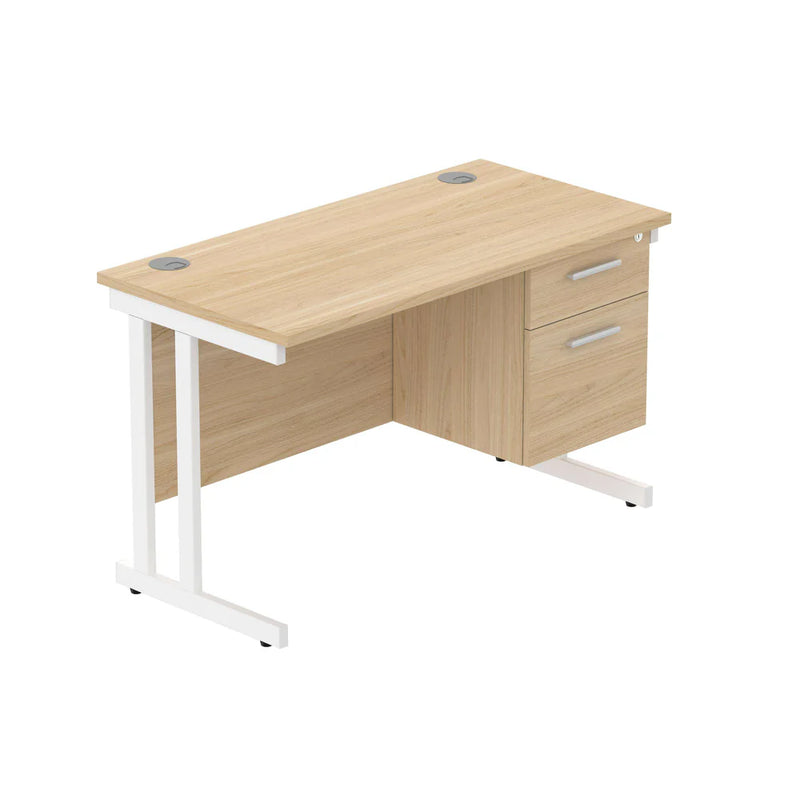 Rectangular Desk + 2 Drawer Fixed Pedestal, 1200 X 600 Canadian Oak White Learning SPACE