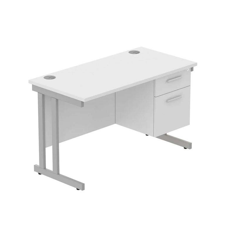Rectangular Desk + 2 Drawer Fixed Pedestal, 1200 X 600 Arctic White Silver Learning SPACE