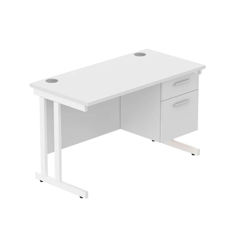 Rectangular Desk + 2 Drawer Fixed Pedestal, 1200 X 600 Arctic White White Learning SPACE