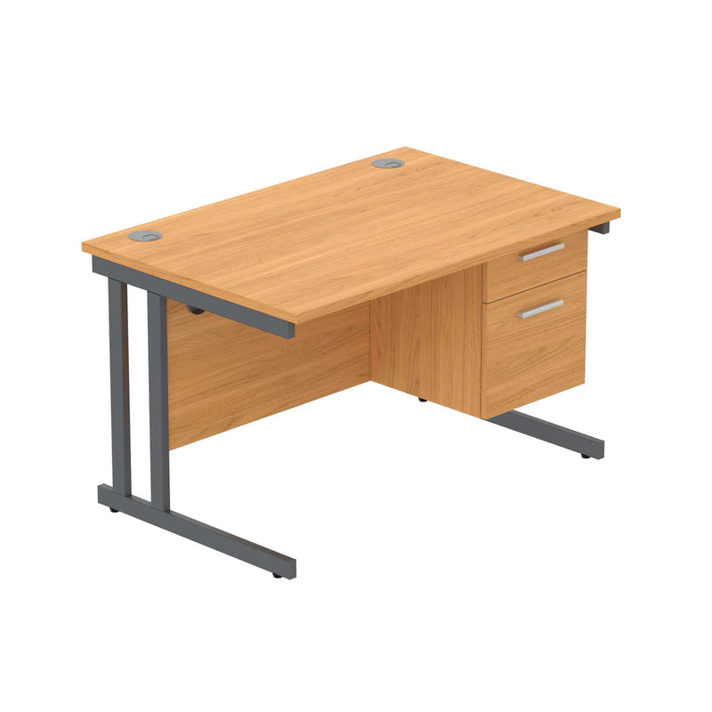 Rectangular Desk + 2 Drawer Fixed Pedestal, 1200 X 800 Norwegian Beech Graphite Learning SPACE