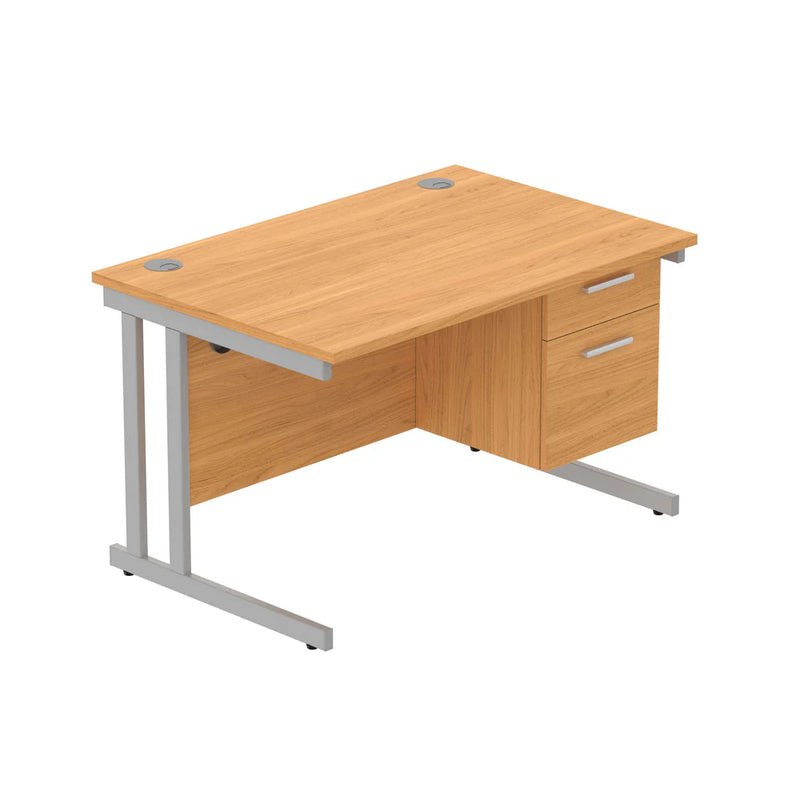 Rectangular Desk + 2 Drawer Fixed Pedestal, 1200 X 800 Norwegian Beech Silver Learning SPACE