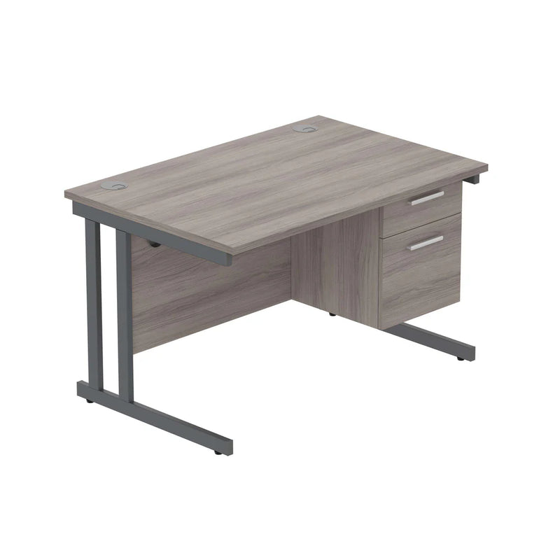 Rectangular Desk + 2 Drawer Fixed Pedestal, 1200 X 800 Alaskan Grey Oak Graphite Learning SPACE