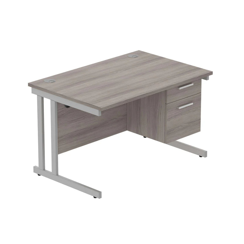 Rectangular Desk + 2 Drawer Fixed Pedestal, 1200 X 800 Alaskan Grey Oak Silver Learning SPACE