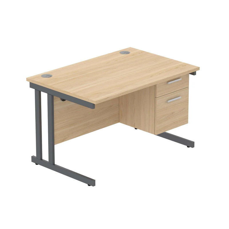 Rectangular Desk + 2 Drawer Fixed Pedestal, 1200 X 800 Canadian Oak Graphite Learning SPACE