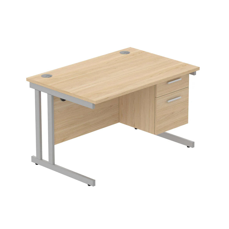 Rectangular Desk + 2 Drawer Fixed Pedestal, 1200 X 800 Canadian Oak Silver Learning SPACE
