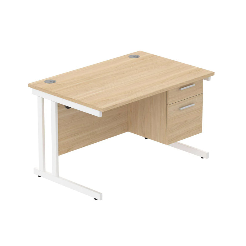 Rectangular Desk + 2 Drawer Fixed Pedestal, 1200 X 800 Canadian Oak White Learning SPACE