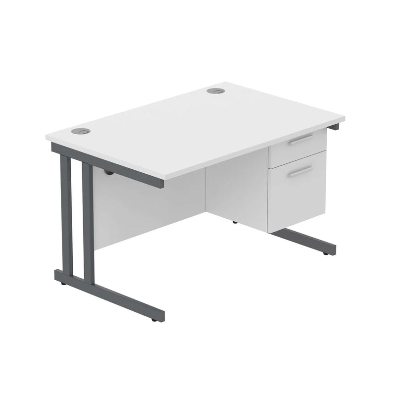 Rectangular Desk + 2 Drawer Fixed Pedestal, 1200 X 800 Arctic White Graphite Learning SPACE