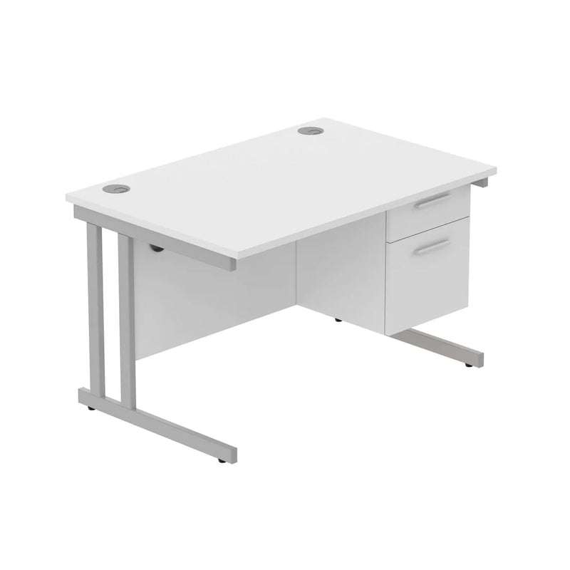 Rectangular Desk + 2 Drawer Fixed Pedestal, 1200 X 800 Arctic White Silver Learning SPACE
