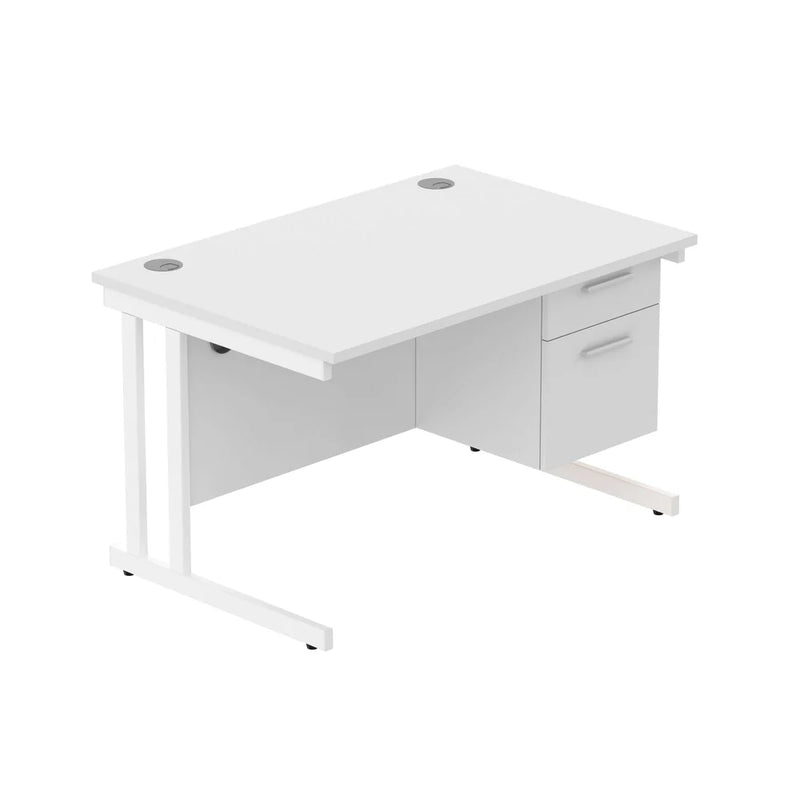 Rectangular Desk + 2 Drawer Fixed Pedestal, 1200 X 800 Arctic White White Learning SPACE