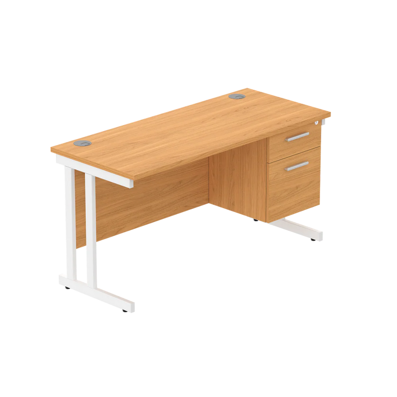 Rectangular Desk + 2 Drawer Fixed Pedestal, 1400 X 600 Norwegian Beech White Learning SPACE