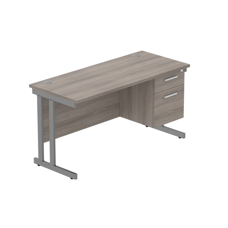 Rectangular Desk + 2 Drawer Fixed Pedestal, 1400 X 600 Alaskan Grey Oak Graphite Learning SPACE