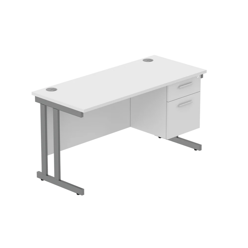 Rectangular Desk + 2 Drawer Fixed Pedestal, 1400 X 600 Arctic White Graphite Learning SPACE