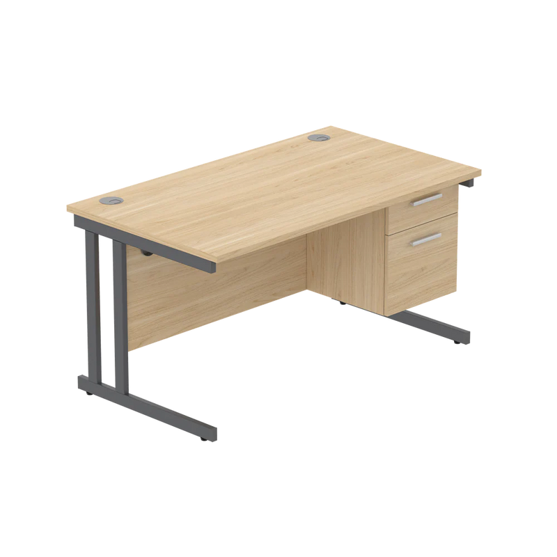 Rectangular Desk + 2 Drawer Fixed Pedestal, 1400 X 800 Canadian Oak Graphite Learning SPACE