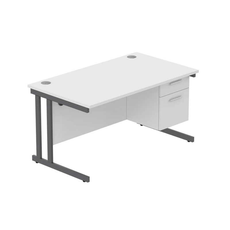 Rectangular Desk + 2 Drawer Fixed Pedestal, 1400 X 800 Arctic White Graphite Learning SPACE