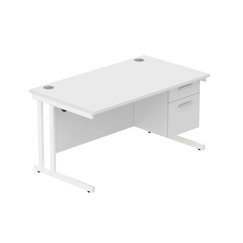 Rectangular Desk + 2 Drawer Fixed Pedestal, 1400 X 800 Arctic White White Learning SPACE
