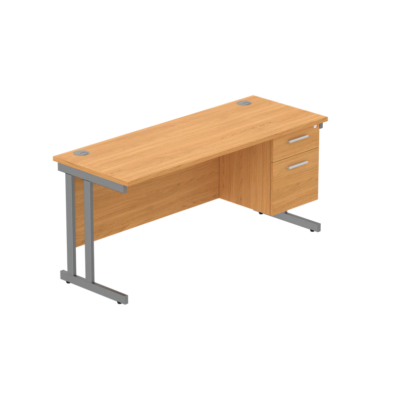 Rectangular Desk + 2 Drawer Fixed Pedestal, 1600 X 600 Norwegian Beech Graphite Learning SPACE
