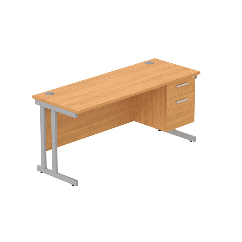 Rectangular Desk + 2 Drawer Fixed Pedestal, 1600 X 600 Norwegian Beech Silver Learning SPACE