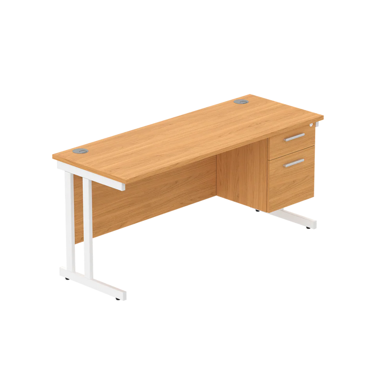 Rectangular Desk + 2 Drawer Fixed Pedestal, 1600 X 600 Norwegian Beech White Learning SPACE