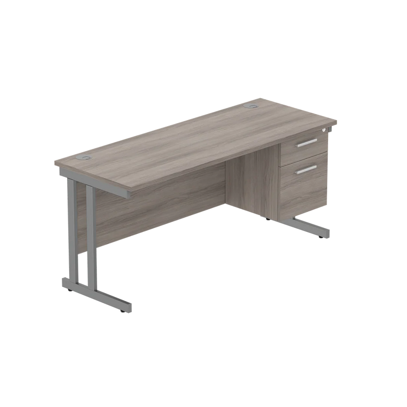 Rectangular Desk + 2 Drawer Fixed Pedestal, 1600 X 600 Alaskan Grey Oak Graphite Learning SPACE