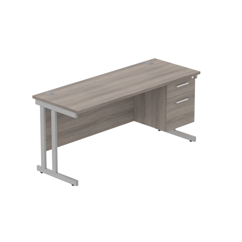 Rectangular Desk + 2 Drawer Fixed Pedestal, 1600 X 600 Alaskan Grey Oak Silver Learning SPACE