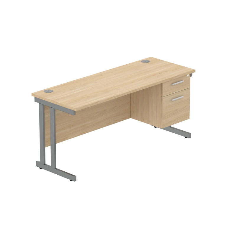 Rectangular Desk + 2 Drawer Fixed Pedestal, 1600 X 600 Canadian Oak Graphite Learning SPACE