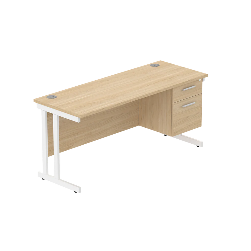 Rectangular Desk + 2 Drawer Fixed Pedestal, 1600 X 600 Canadian Oak White Learning SPACE