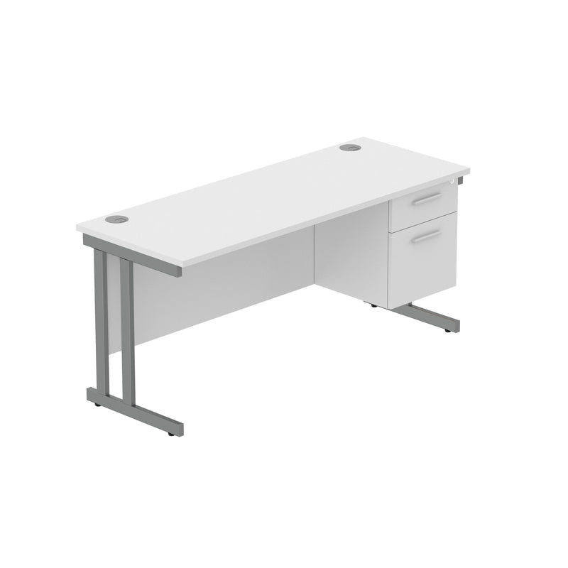 Rectangular Desk + 2 Drawer Fixed Pedestal, 1600 X 600 Arctic White Graphite Learning SPACE