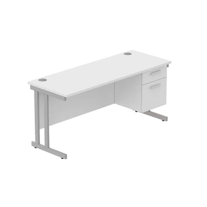 Rectangular Desk + 2 Drawer Fixed Pedestal, 1600 X 600 Arctic White Silver Learning SPACE