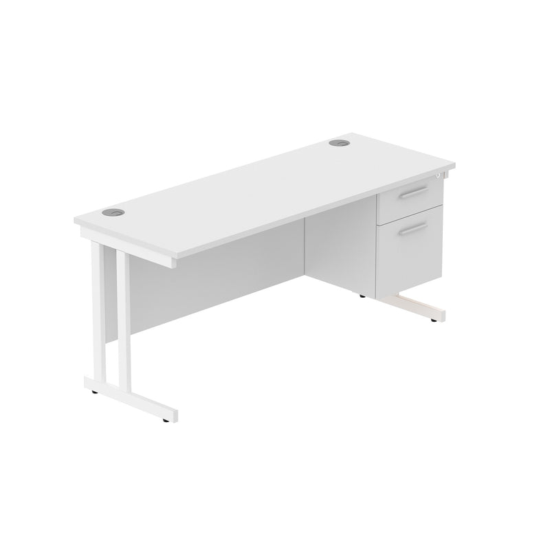 Rectangular Desk + 2 Drawer Fixed Pedestal, 1600 X 600 Arctic White White Learning SPACE