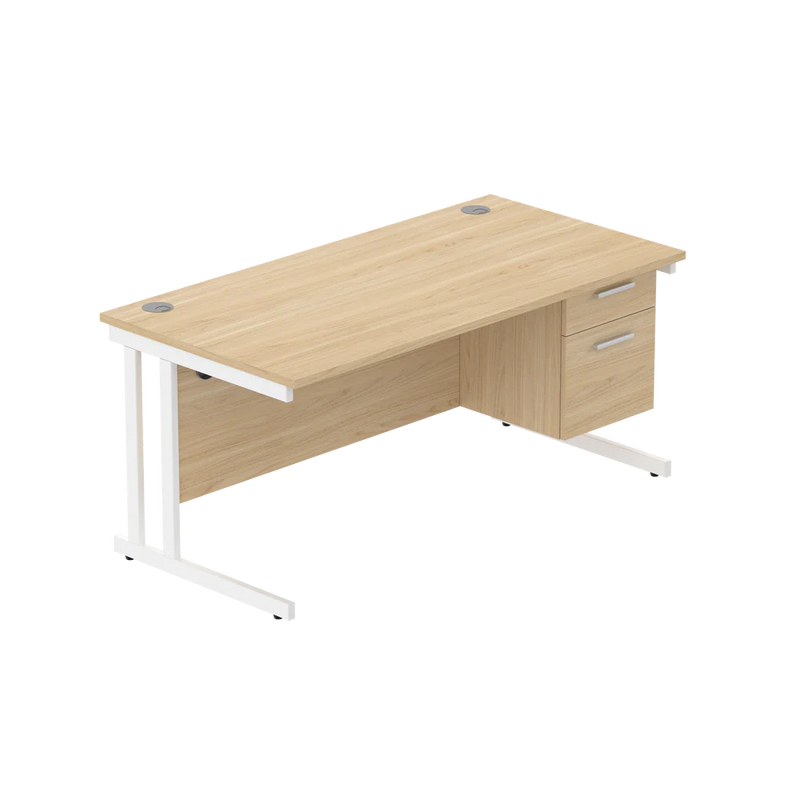 Rectangular Desk + 2 Drawer Fixed Pedestal, 1600 X 800 Canadian Oak White Learning SPACE