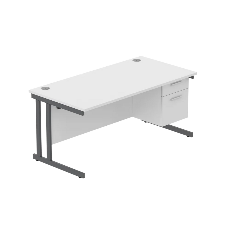 Rectangular Desk + 2 Drawer Fixed Pedestal, 1600 X 800 Arctic White Graphite Learning SPACE