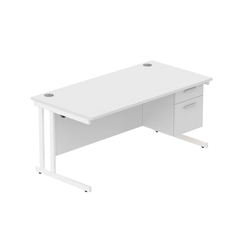 Rectangular Desk + 2 Drawer Fixed Pedestal, 1600 X 800 Arctic White White Learning SPACE