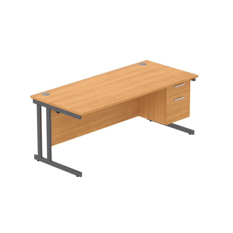 Rectangular Desk + 2 Drawer Fixed Pedestal, 1800 X 800 Norwegian Beech Graphite Learning SPACE
