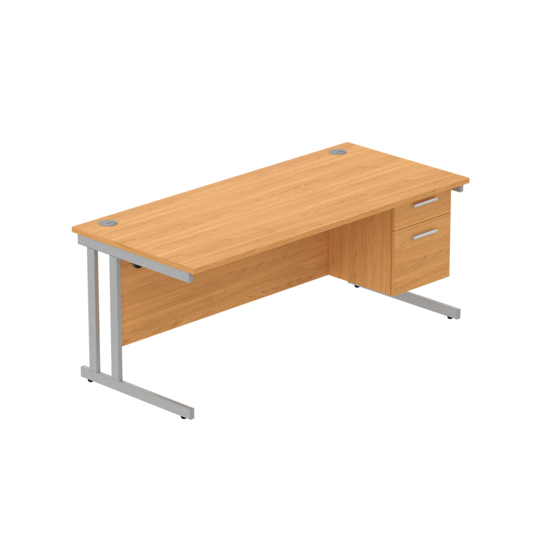 Rectangular Desk + 2 Drawer Fixed Pedestal, 1800 X 800 Norwegian Beech Silver Learning SPACE