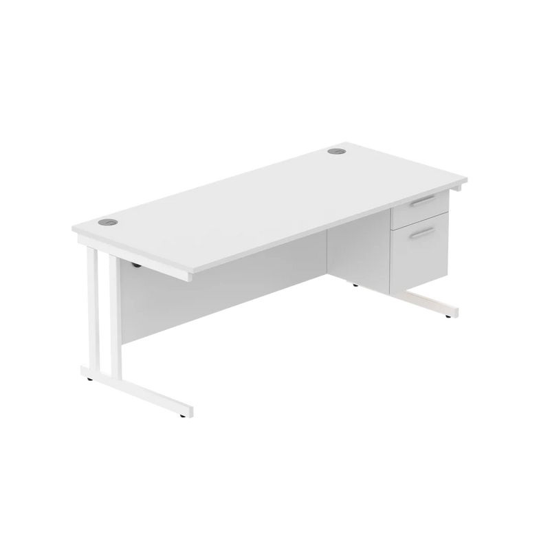 Rectangular Desk + 2 Drawer Fixed Pedestal, 1800 X 800 Arctic White White Learning SPACE