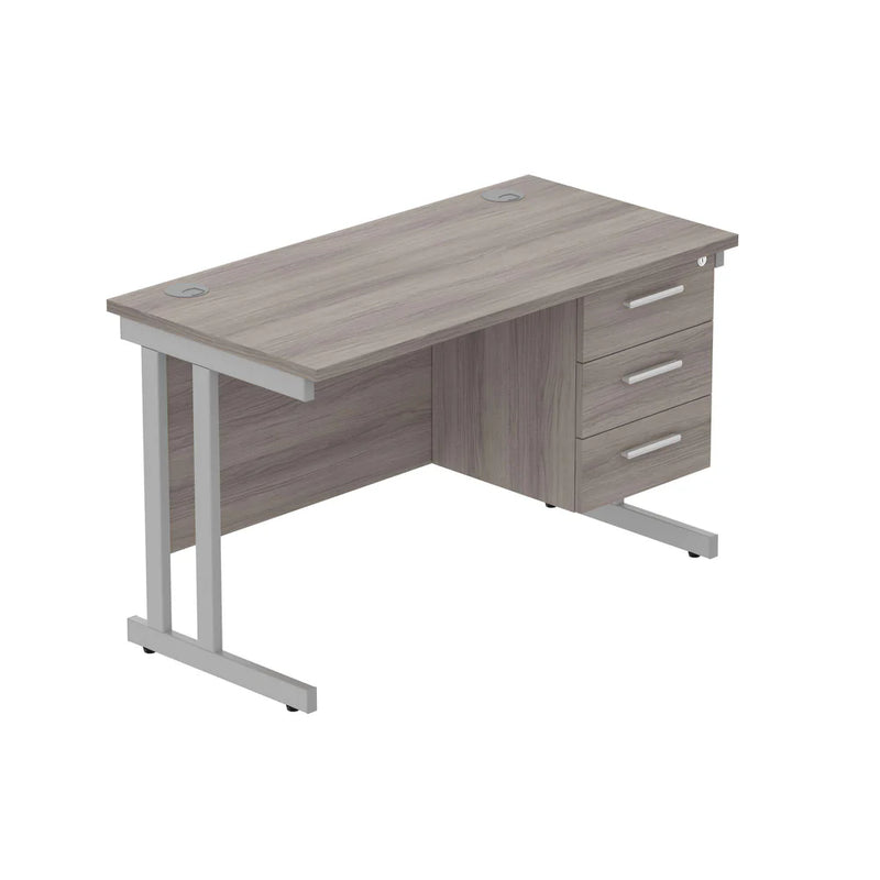 Rectangular Desk + 3 Drawer Fixed Pedestal, 1200 X 600 Alaskan Grey Oak Silver Learning SPACE