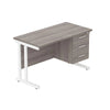 Rectangular Desk + 3 Drawer Fixed Pedestal, 1200 X 600 Alaskan Grey Oak White Learning SPACE