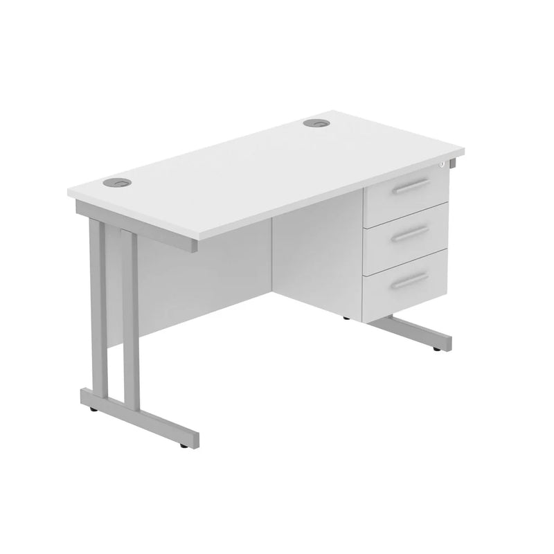 Rectangular Desk + 3 Drawer Fixed Pedestal, 1200 X 600 Arctic White Silver Learning SPACE