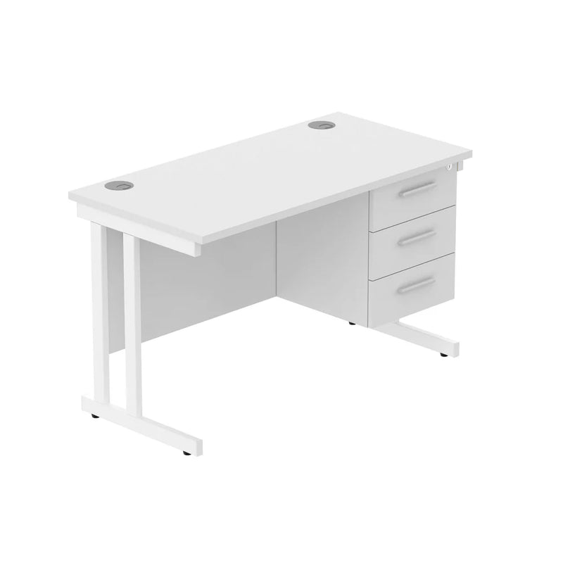 Rectangular Desk + 3 Drawer Fixed Pedestal, 1200 X 600 Arctic White White Learning SPACE