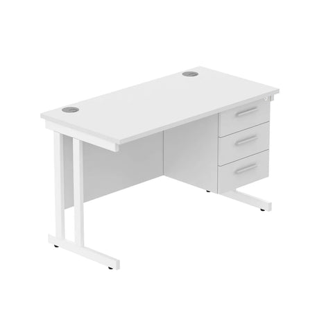 Rectangular Desk + 3 Drawer Fixed Pedestal, 1200 X 600 Arctic White White Learning SPACE
