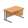 Rectangular Desk + 3 Drawer Fixed Pedestal, 1200 X 800 Norwegian Beech Graphite Learning SPACE