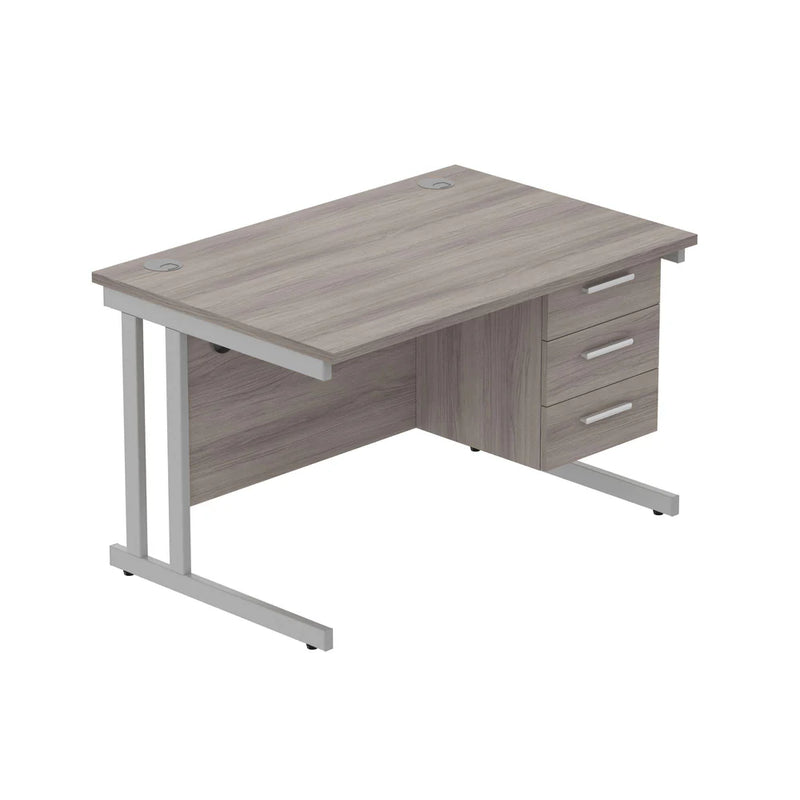 Rectangular Desk + 3 Drawer Fixed Pedestal, 1200 X 800 Alaskan Grey Oak Silver Learning SPACE