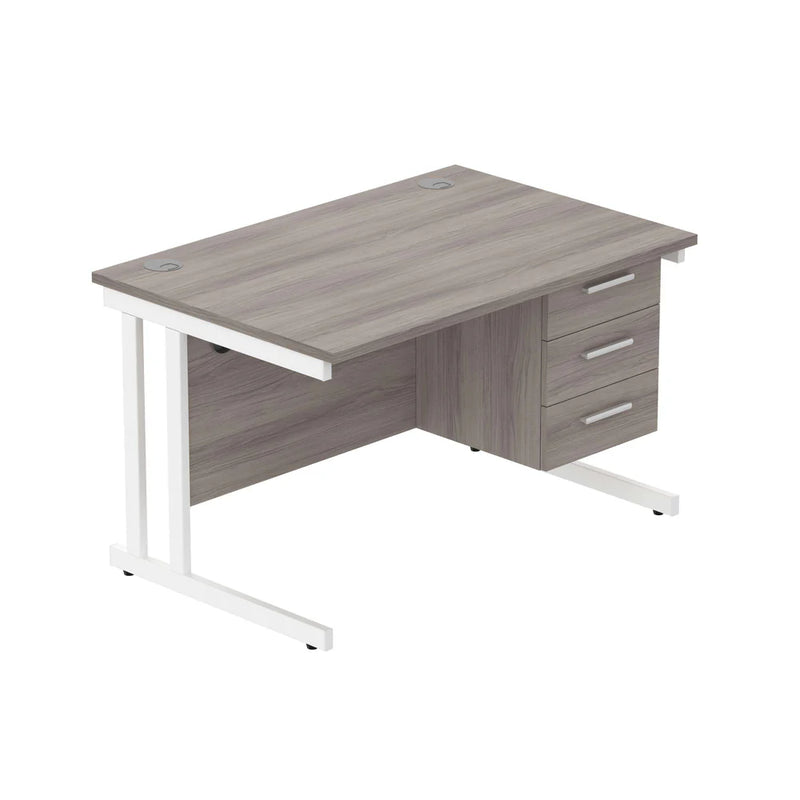 Rectangular Desk + 3 Drawer Fixed Pedestal, 1200 X 800 Alaskan Grey Oak White Learning SPACE
