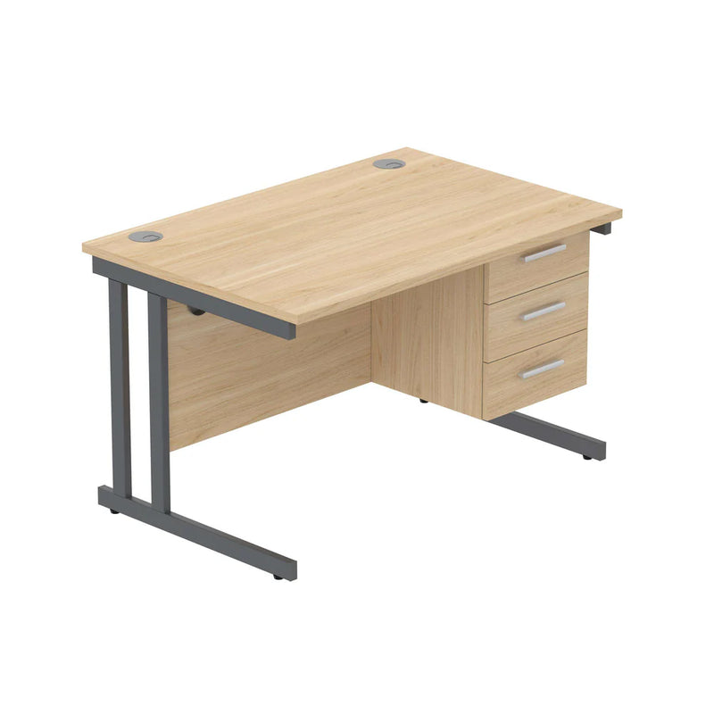 Rectangular Desk + 3 Drawer Fixed Pedestal, 1200 X 800 Canadian Oak Graphite Learning SPACE
