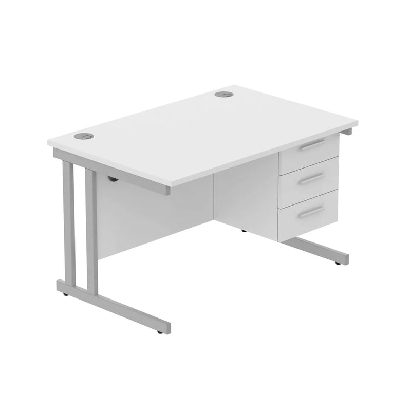 Rectangular Desk + 3 Drawer Fixed Pedestal, 1200 X 800 Arctic White Silver Learning SPACE