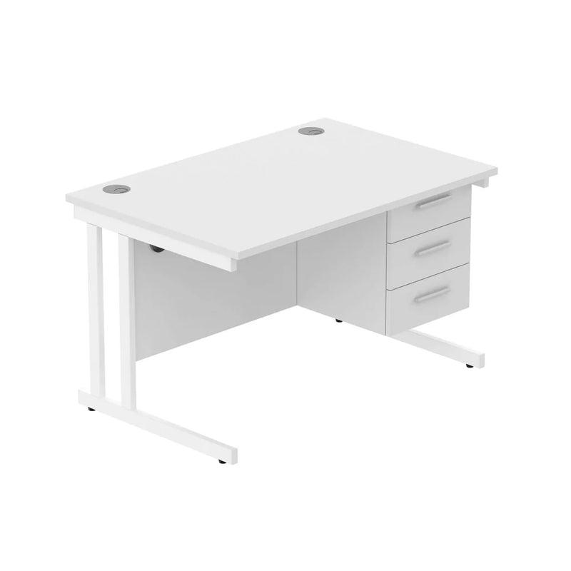 Rectangular Desk + 3 Drawer Fixed Pedestal, 1200 X 800 Arctic White White Learning SPACE