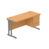 Rectangular Desk + 3 Drawer Fixed Pedestal, 1400 X 600 Norwegian Beech Graphite Learning SPACE