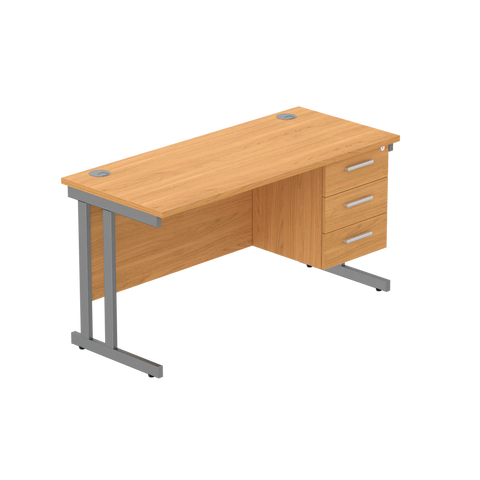 Rectangular Desk + 3 Drawer Fixed Pedestal, 1400 X 600 Norwegian Beech Graphite Learning SPACE