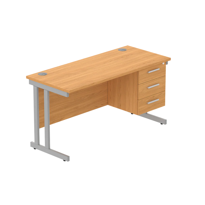 Rectangular Desk + 3 Drawer Fixed Pedestal, 1400 X 600 Norwegian Beech Silver Learning SPACE